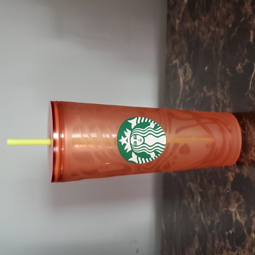 Starbucks Orange Abstract Swirl Wave Print 24 oz. Tumbler